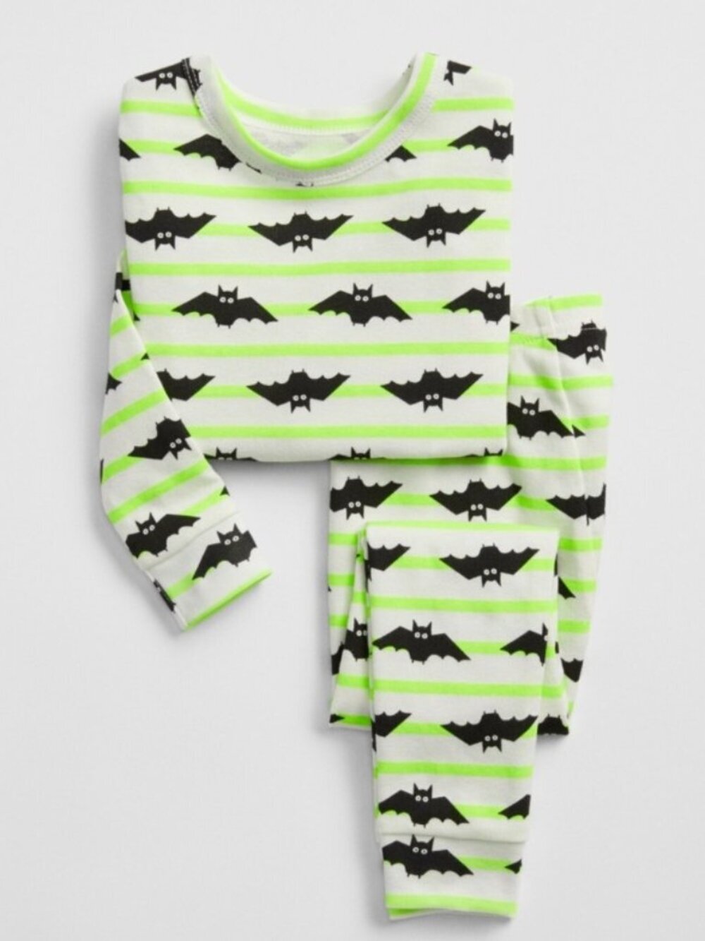baby GAP Bat Print PJ Set Pajama Set Green Stripes with Black Bats 12-18 mo